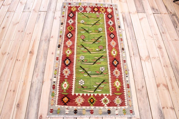 11248 Vintage Turkish Esme Kilim Rug 90x175cm (2.11 x 5.8ft)