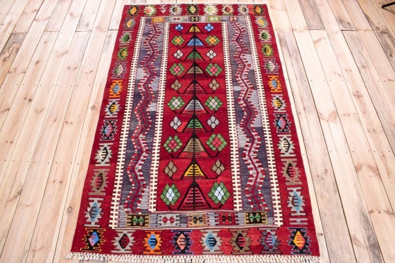 11256 Vintage Turkish Esme Kilim Rug 119x203cm (3.11 x 6.8ft)