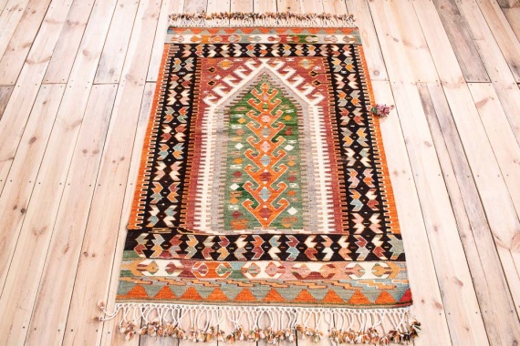 11257 Vintage Turkish Pamukkale Kilim Rug 104x153cm (3.5 x 5ft)