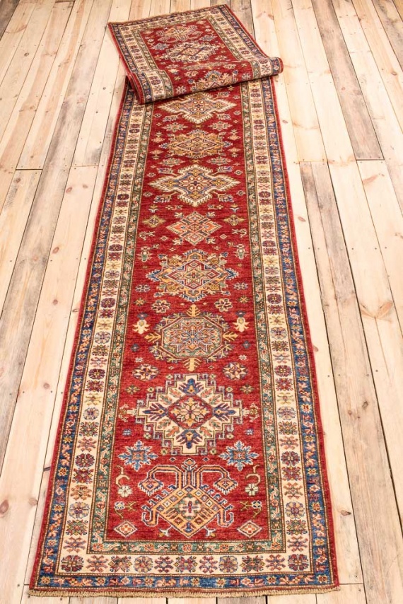 11324 Fine Afghan Kazak Runner Rug 84x387cm (2.9 x 12.8ft)