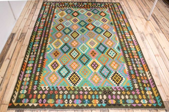 11581 Large Afghan Vegetable Dyed Kilim Rug 251x345cm (8.2 x 11.3ft)