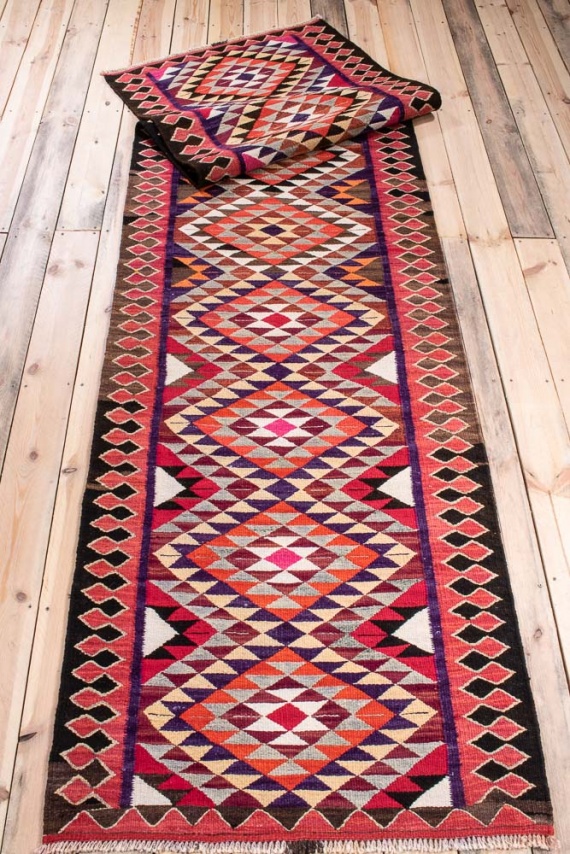 11632 Vintage Kurdish Herki Kilim Runner Rug 91x341cm (3 x 11.2ft)