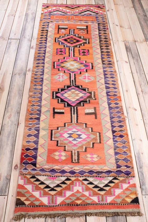 11633 Vintage Kurdish Herki Kilim Runner Rug 84x273cm (2.9 x 8.11ft)