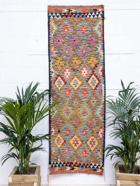 11868 Afghan Vegetable Dyed Kilim Runner Rug 80x236cm (2.7 x 7.9ft)