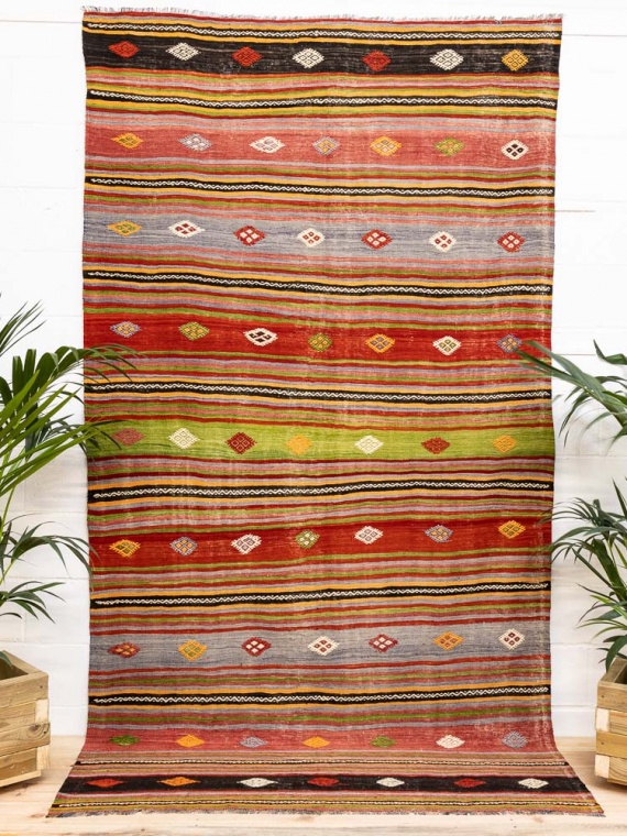 11914 Turkish Denizli Cal Vintage Kilim Rug 167x306cm (5.5 x 10.0ft)