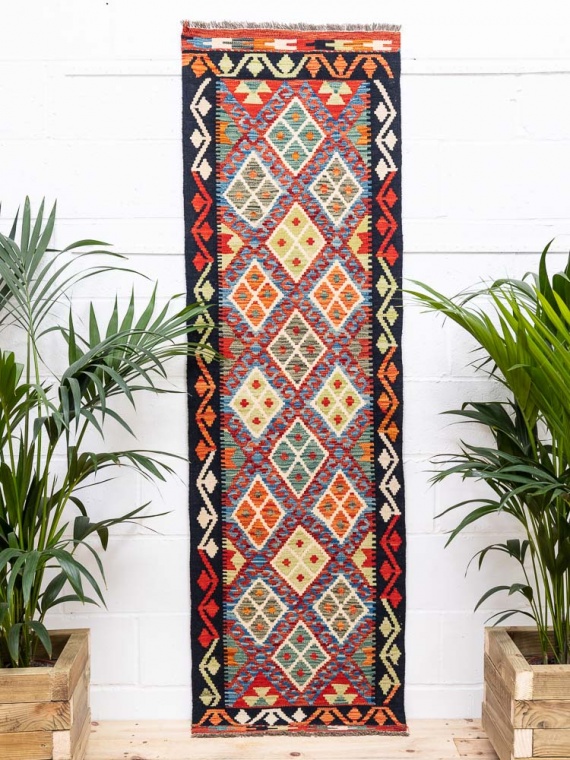 11998 Afghan Vegetable Dyed Kilim Runner Rug 63x206cm (2.0 x 6.9ft)