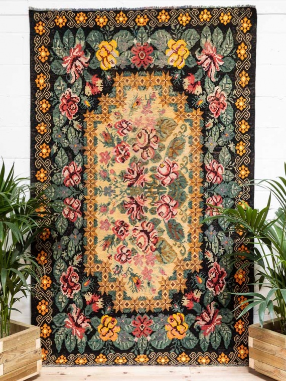 12106 Vintage Moldovan Rose Flower Kilim Rug 162x260cm (5.3 x 8.6ft)