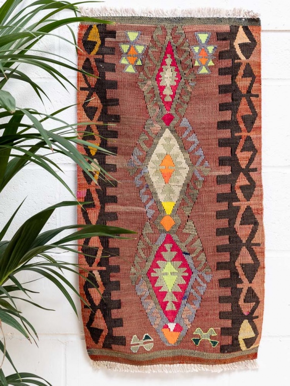 12149 Small Vintage Turkish Esme Kilim Rug 50x92cm (1.7 x 3ft)