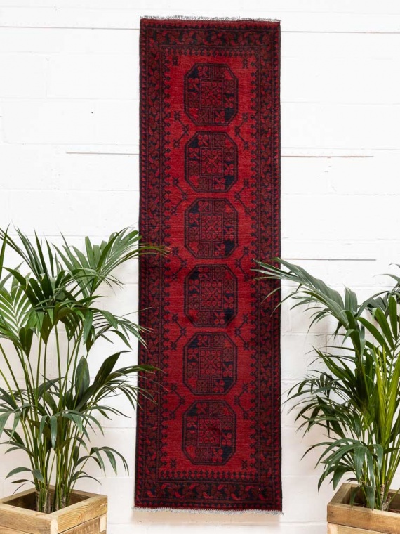 12170 Afghan Red Aq Chah Runner Rug 70x238cm (2.3 x 7.9ft)