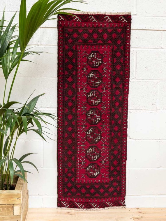 12194 Small Afghan Red Aq Chah Runner Rug 53x146cm (1.9 x 4.9ft)