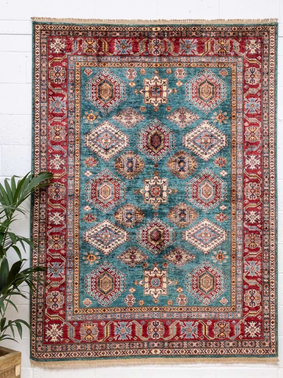 12225 Fine Afghan Emerald Super Kazak Rug 180x243cm (5.10 x 7.11ft)