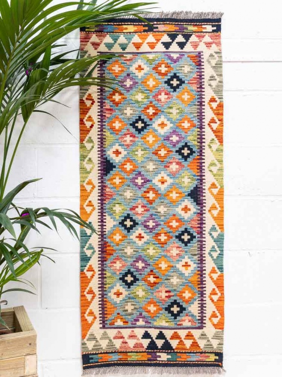 12272 Afghan Vegetable Dyed Kilim Runner Rug 61x148cm (2 x 4.10ft)