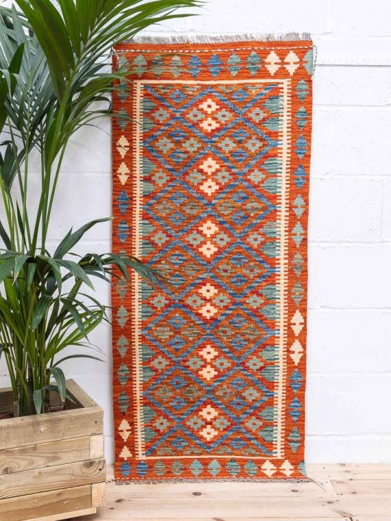 12281 Afghan Vegetable Dyed Kilim Runner Rug 66x151cm (2.2 x 4.11ft)