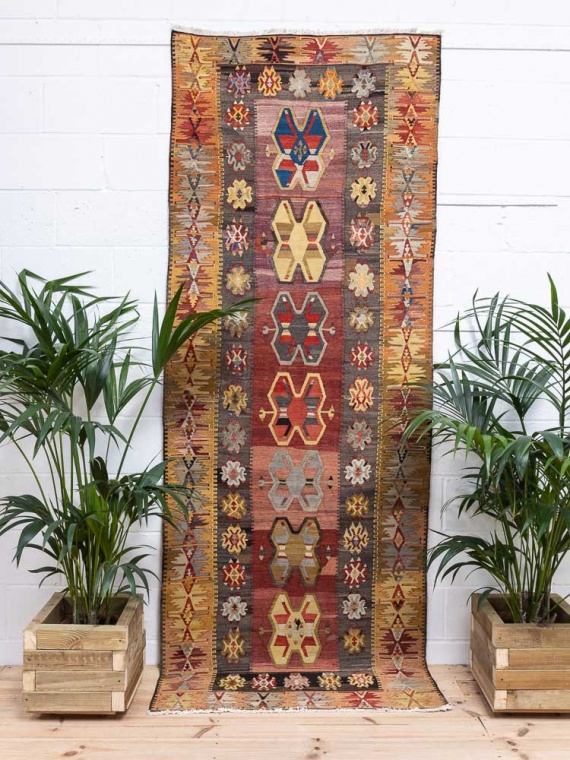 12303 Vintage Turkish Corum Kilim Runner Rug 108x287cm (3.6 x 9.5ft)