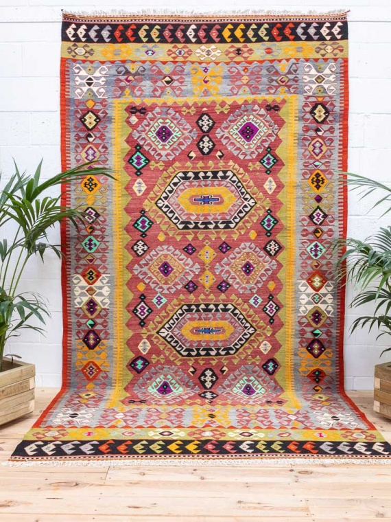 12326 Vintage Turkish Cal Kilim Rug 200x350cm (6.6 x 11.5ft)