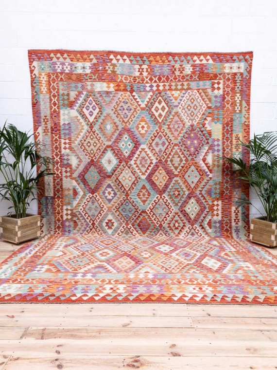 12344 Large Afghan Vegetable Dyed Kilim Rug 306x438cm (10.0 x 14.4ft)