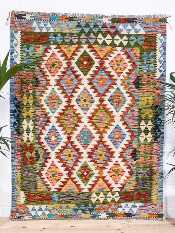 12357 Afghan Vegetable Dyed Kilim Rug 147x195cm (4.10 x 6.4ft)