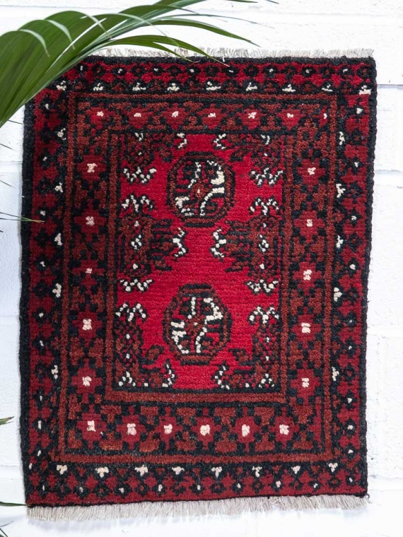 12421 Small Afghan Red Aq Chah Pile Rug 52x66cm (1.8½ x 2.2ft)