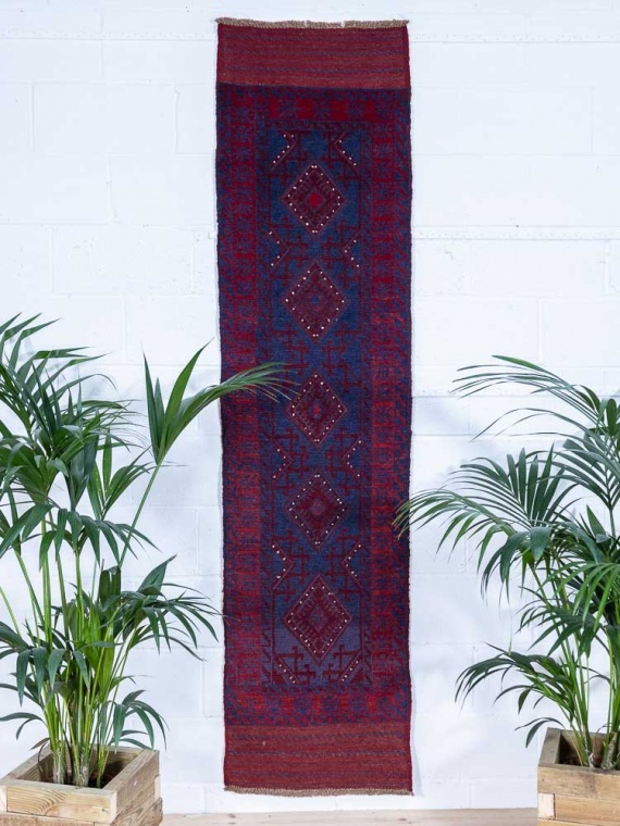 12445 Long Afghan Mixed Weave Moshwani Runner Rug 63x245cm (2.0½ x 8.0½ft)
