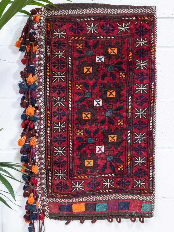 12458 Vintage Afghan Baluch Tribal Carpet Floor Cushion 51x94cm (1.8 x 3.1ft)