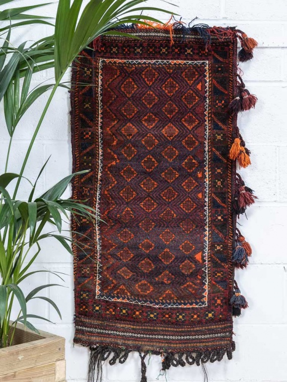 12462 Large Vintage Afghan Baluch Tribal Carpet Floor Cushion 62x120cm (2.0½ x 3.11ft)