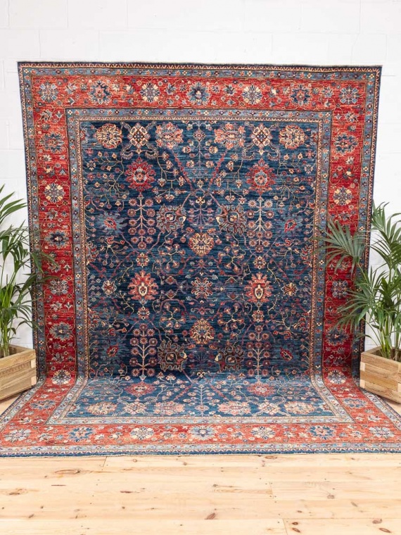 12519 Large Blue Afghan Ariana Pile Carpet 283x357cm (9.3½ x 11.8½ft)