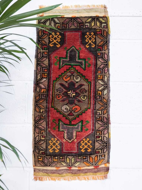 Vintage Turkish Adana Yoruk Small Rug 41x90cm With Symbols & Motifs