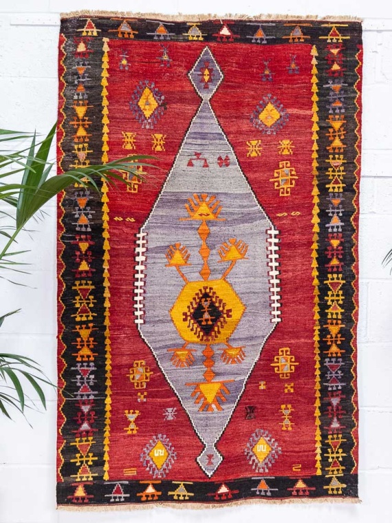 200×150 Vintage Kilim（Handmade kilim rug, multiple colors  