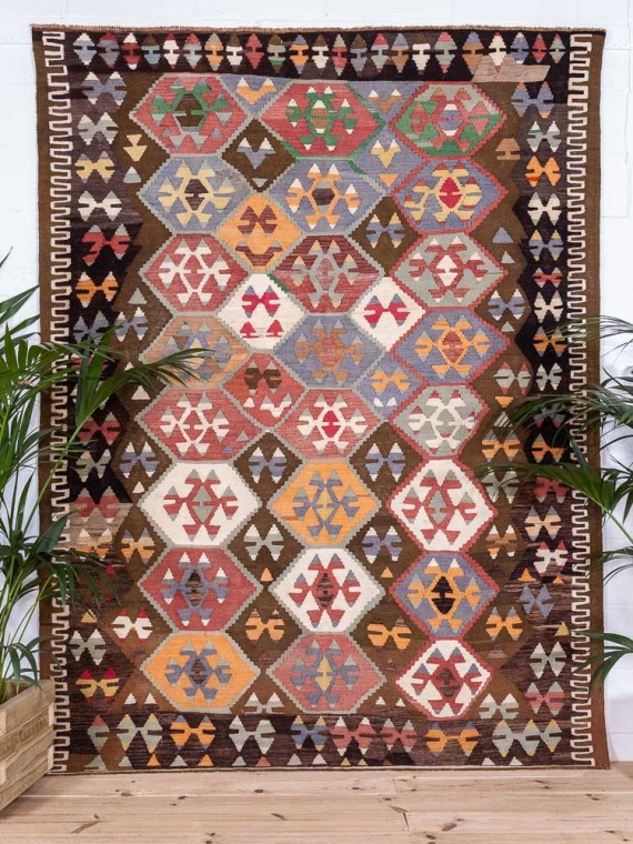 Large Vintage Turkish Isparta Kilim Rug 197x258cm With