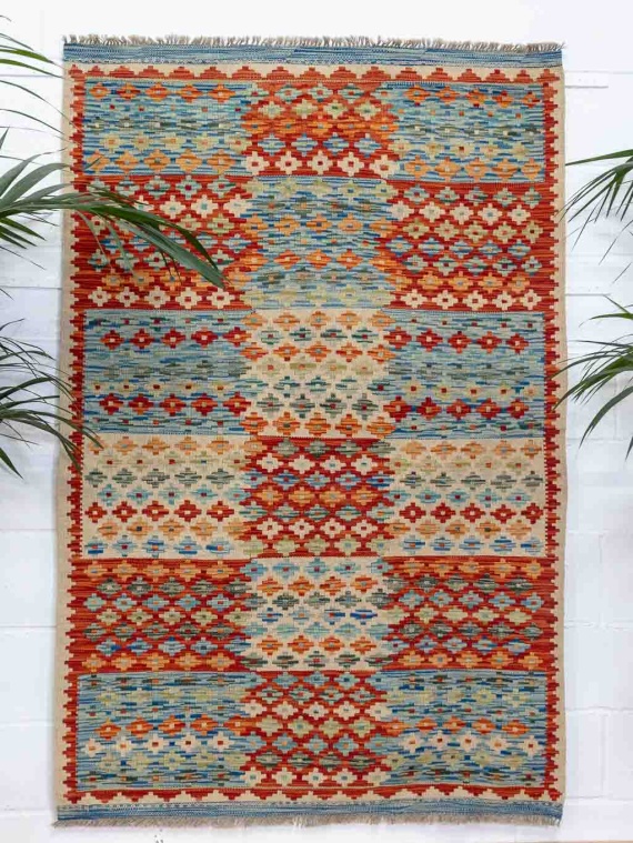 Afghan Vegetable Dyed Kilim Rug 83x127cm With Blue Border