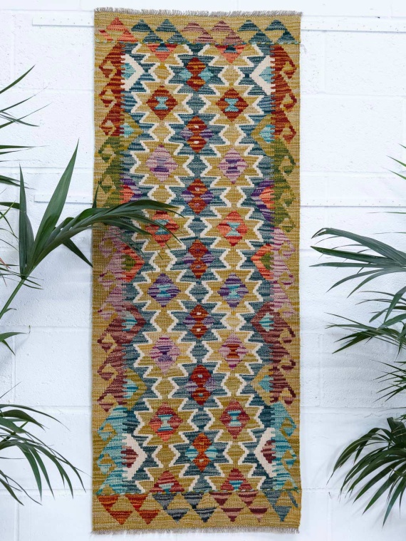ラグ Afghan Hodrang Kilim 11533 Afghan Vegetable Dyed Kilim Hallway Runner Rug 86x256cm