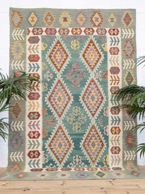 Burnt Orange Bright Coloured Large Afghan Kilim Rug | Yashar Bish
