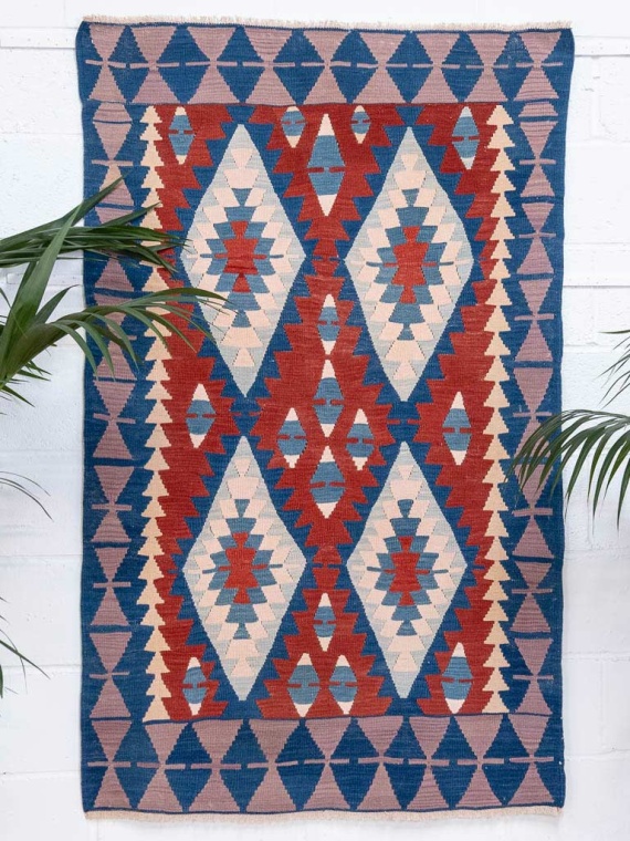 Vintage Turkish Usak Kilim Rug - Green Border