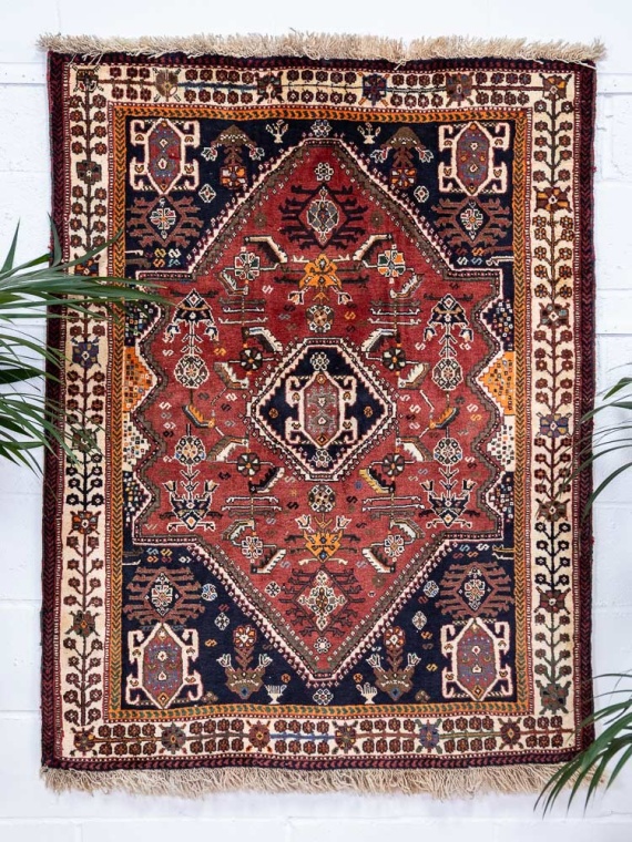 Small Persian Qashqai Rug 55x58cm With Hasan Abad Terracotta