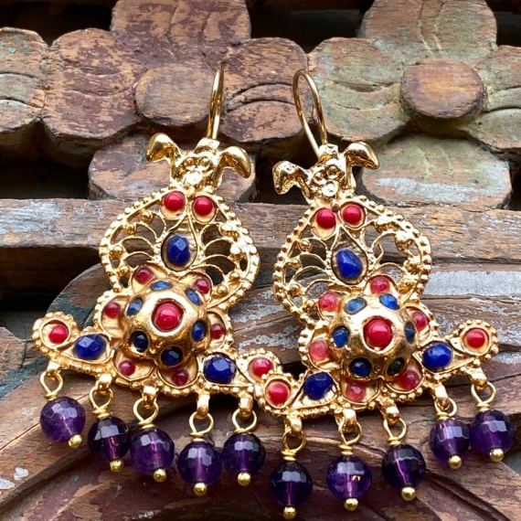 AE293 Ottoman Design Earrings 55mm x 30mm