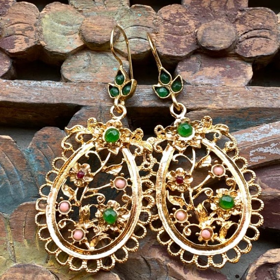 AE295 Ottoman Design Earrings 72mm x 35mm