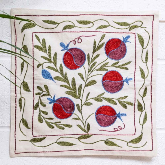 SC708 Hand Embroidered Uzbek Cream Suzani Cushion Cover 47x47cm