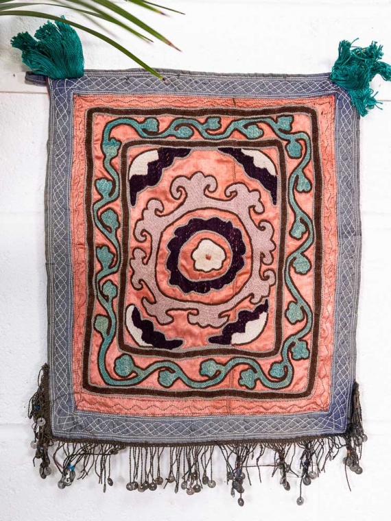 Tapis Boukhara vintage ouzbek fait main, 64 cm x 65 cm, années 1960