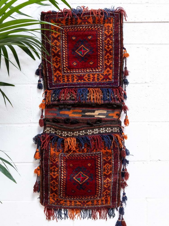 TT575 Tribal Vintage Afghan Baluch Carpet Saddlebag 48x115cm