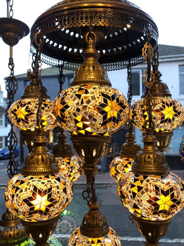 Turkish Amber Star Nine Lamp Mosaic Chandelier