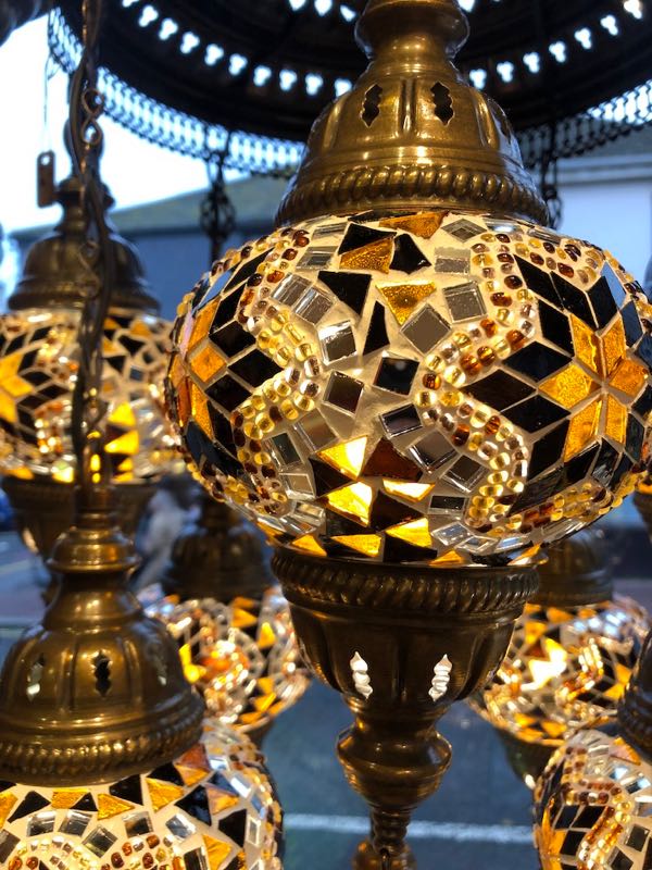 Turkish Amber Star Nine Lamp Mosaic Chandelier