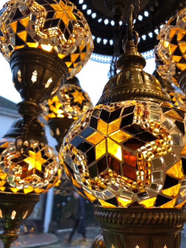 Turkish Amber Star Nine Lamp Mosaic Chandelier