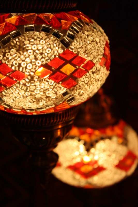 Turkish Red Orange White Five Lamp Mosaic Chandelier