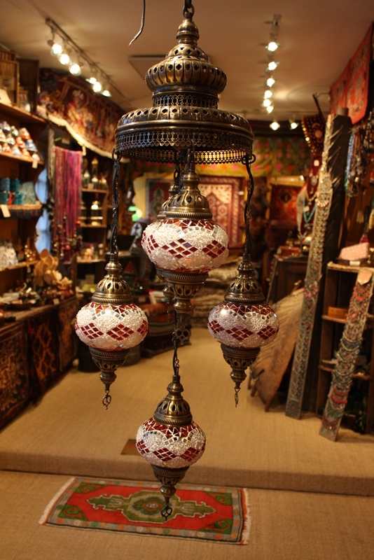 Turkish Red Orange White Five Lamp Mosaic Chandelier