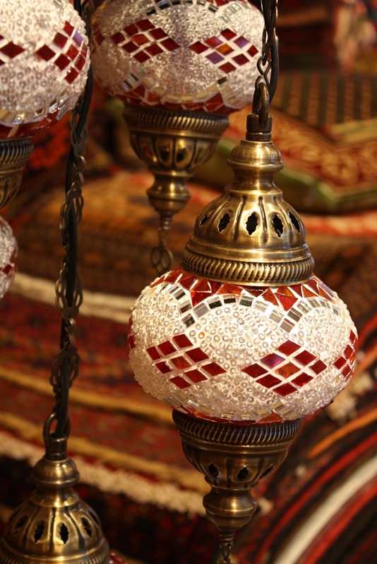 Turkish Red Orange White Five Lamp Mosaic Chandelier