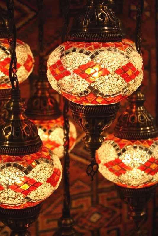 Turkish Red Orange White Seven Lamp Mosaic Chandelier