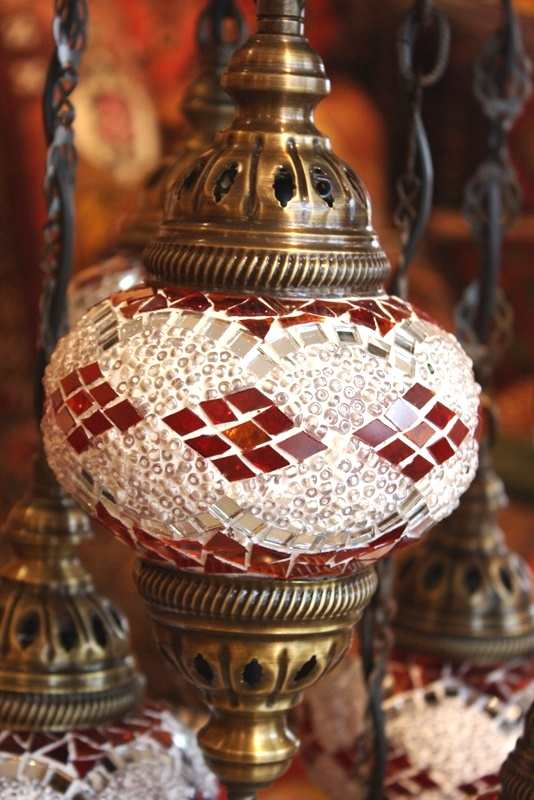Turkish Red Orange White Seven Lamp Mosaic Chandelier