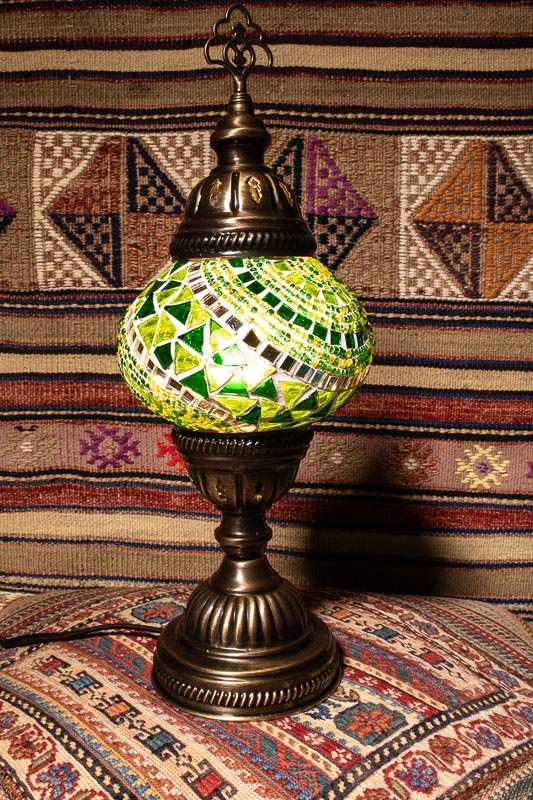 (TM12-G) Small Green Turkish Mosaic Electric Glass Table Lamp