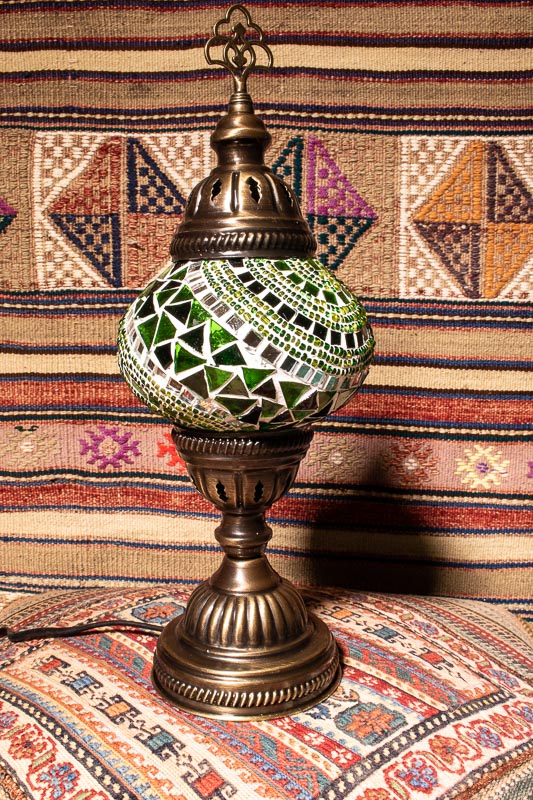 (TM12-G) Small Green Turkish Mosaic Electric Glass Table Lamp