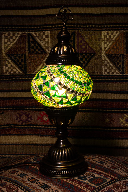 (TM12-G) Small Green Turkish Mosaic Electric Glass Table Lamp